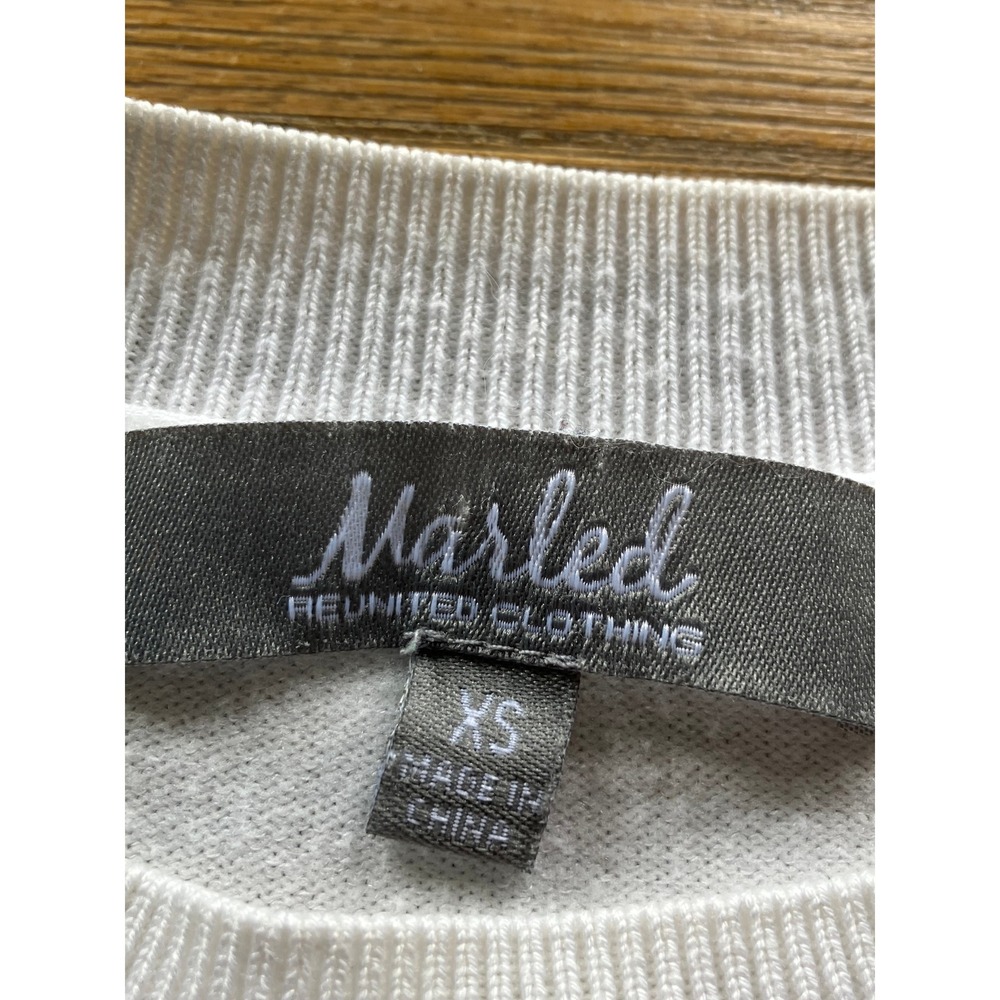 Marled Crewneck Long Sleeve Striped Love Sweater Black White Red Twee Preppy XS - Picture 5 of 7
